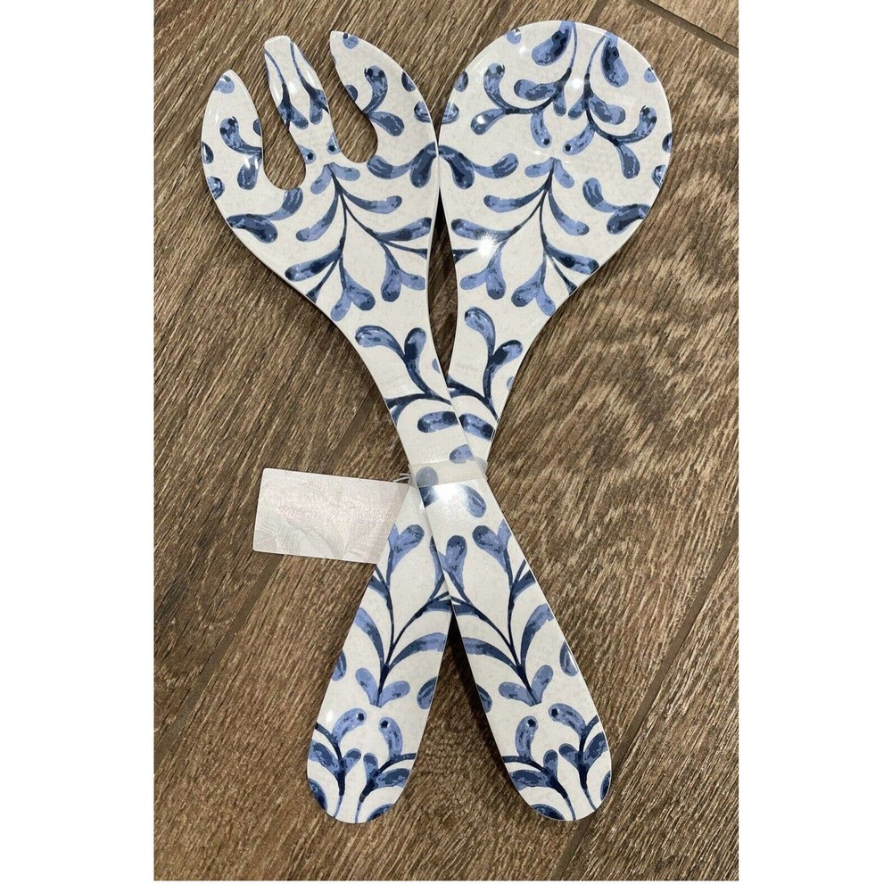 Tommy Bahama Melamine Utensil Set BLUE WHITE Salad Serving Fork Spoon Utensils